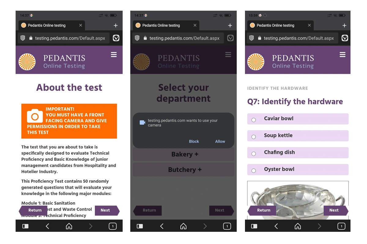 Pedantis testing, using a mobile device